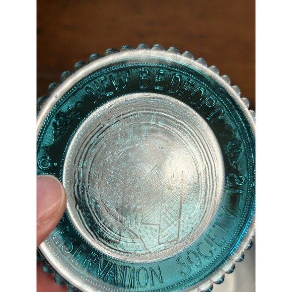 Vintage Pairpoint Glass Cup Plate Turquoise New Bedford Preservation Society MA - Picture 3 of 7
